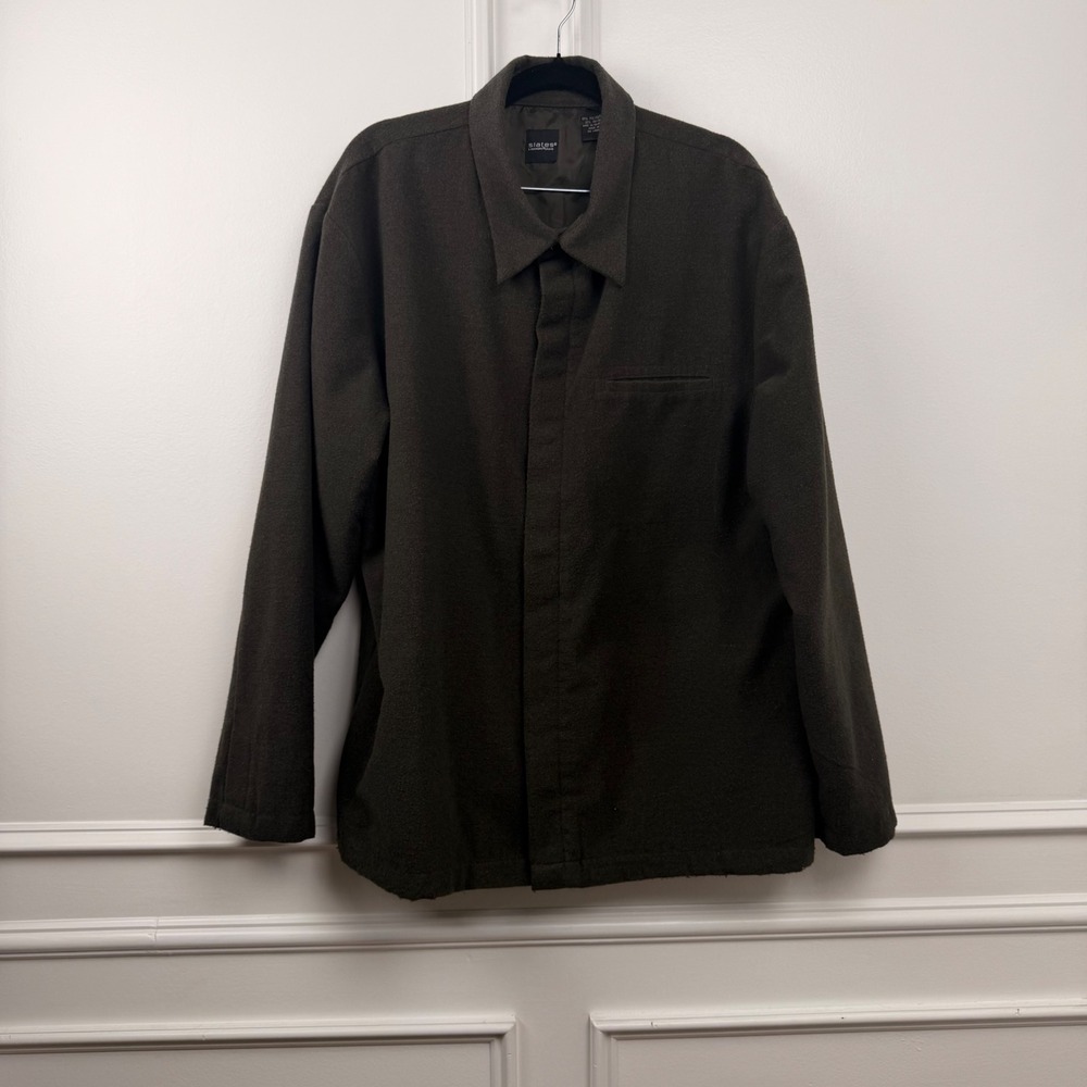 Slates by Dockers Mens Large Dark Olive Green‎ Hidden Button Front Shirt Jacket
